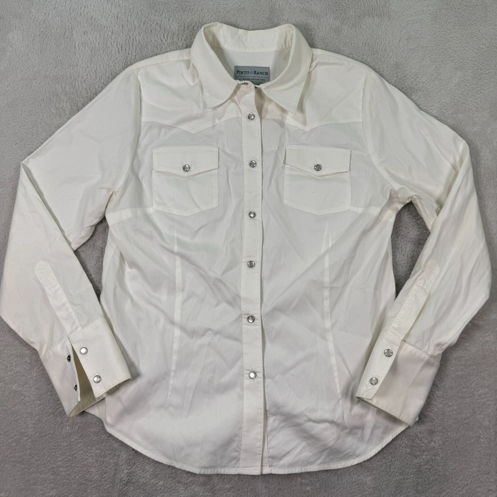 Pinto Ranch Stubbs Shirt Mens Large White Western Pockets Long Sleeve Snap Front